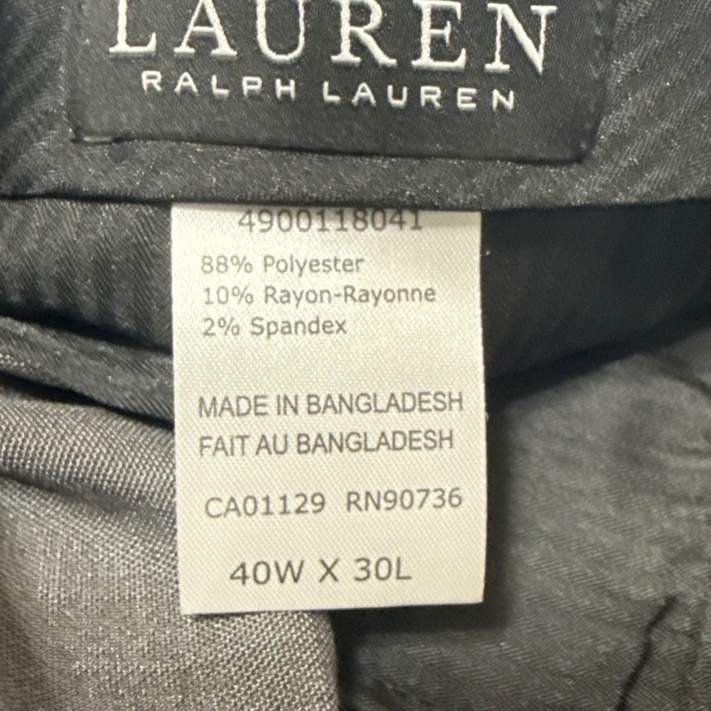 Lauren Ralph Lauren Mens 40x30‎ Medium Grey Pleated Cuffed Pants Poly Blend